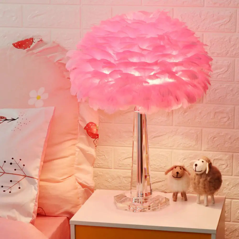 DecorBites™ Nordic Bedside Lamp with Feather Shade & Crystal Accent - 1-Light Table Light