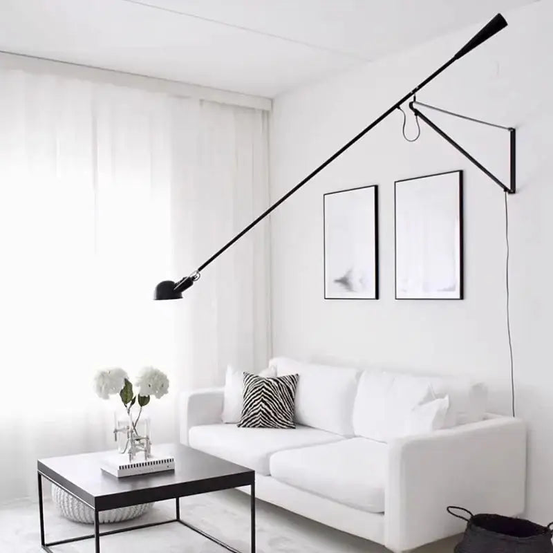 Nordic black adjustable long arm wall lamp bedroom light