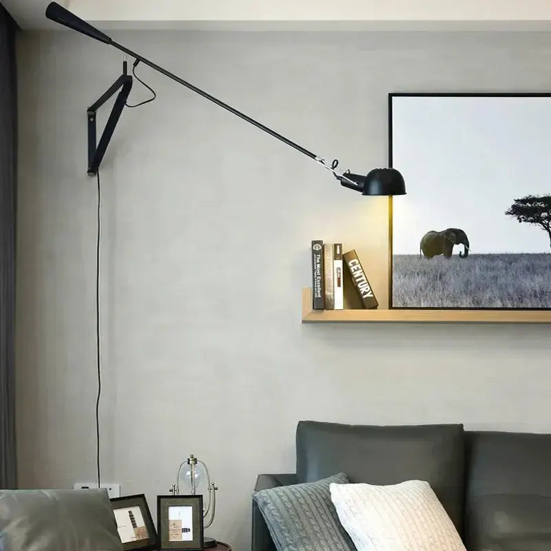 Nordic black adjustable long arm wall lamp bedroom light