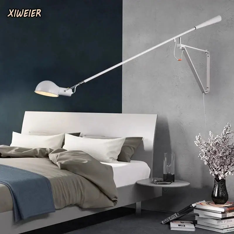 Nordic black adjustable long arm wall lamp bedroom light