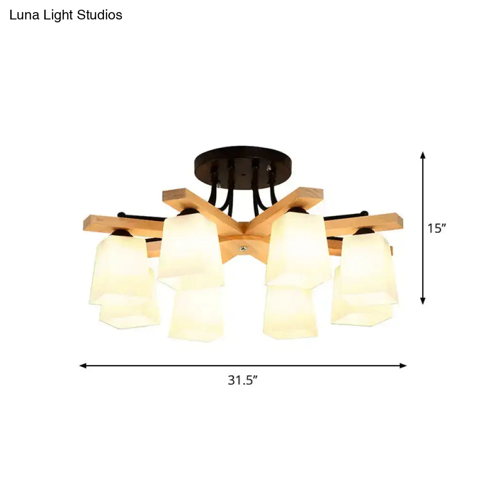 DecorBites™ Nordic Black and Wood Semi Flush Mount Chandelier with Milk Glass Shade - 3/6/8 Light Ceiling Fixture for Living Room