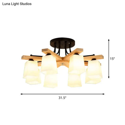 DecorBites™ Nordic Black and Wood Semi Flush Mount Chandelier with Milk Glass Shade - 3/6/8 Light Ceiling Fixture for Living Room