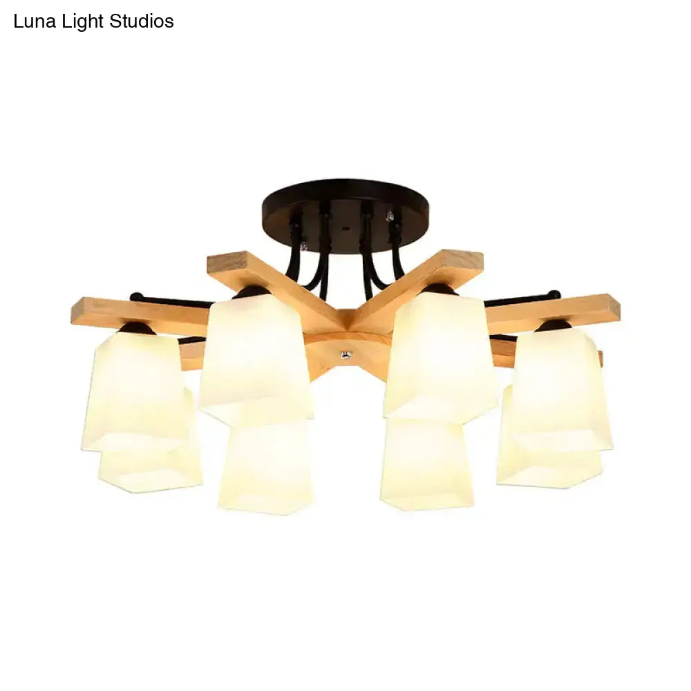 DecorBites™ Nordic Black and Wood Semi Flush Mount Chandelier with Milk Glass Shade - 3/6/8 Light Ceiling Fixture for Living Room