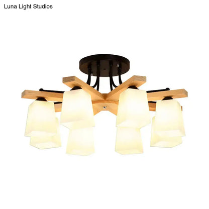 DecorBites™ Nordic Black and Wood Semi Flush Mount Chandelier with Milk Glass Shade - 3/6/8 Light Ceiling Fixture for Living Room
