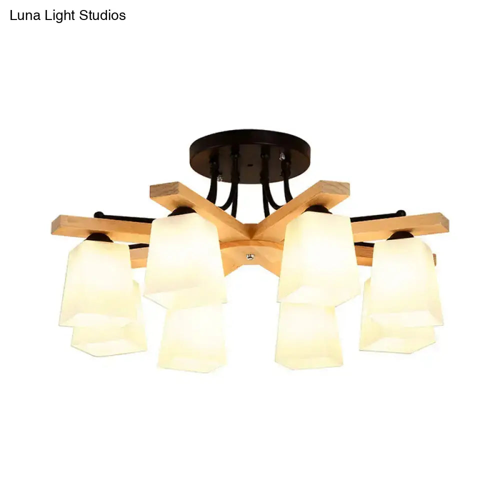 DecorBites™ Nordic Black and Wood Semi Flush Mount Chandelier with Milk Glass Shade - 3/6/8 Light Ceiling Fixture for Living Room
