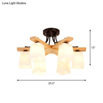 DecorBites™ Nordic Black and Wood Semi Flush Mount Chandelier with Milk Glass Shade - 3/6/8 Light Ceiling Fixture for Living Room