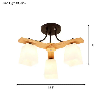 DecorBites™ Nordic Black and Wood Semi Flush Mount Chandelier with Milk Glass Shade - 3/6/8 Light Ceiling Fixture for Living Room