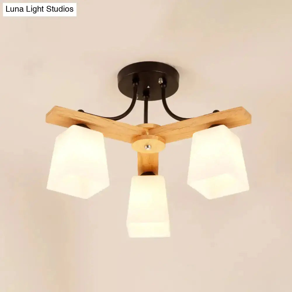 DecorBites™ Nordic Black and Wood Semi Flush Mount Chandelier with Milk Glass Shade - 3/6/8 Light Ceiling Fixture for Living Room