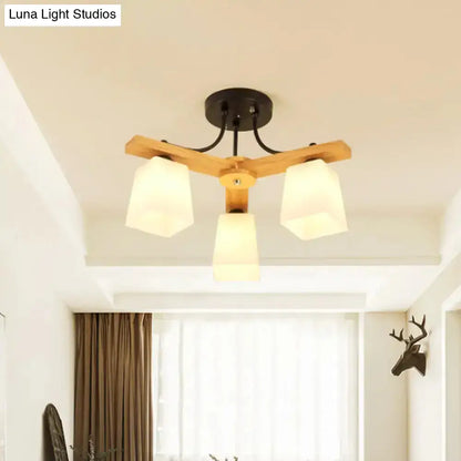 DecorBites™ Nordic Black and Wood Semi Flush Mount Chandelier with Milk Glass Shade - 3/6/8 Light Ceiling Fixture for Living Room