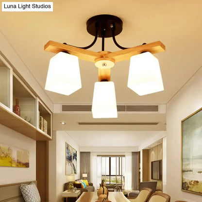 DecorBites™ Nordic Black and Wood Semi Flush Mount Chandelier with Milk Glass Shade - 3/6/8 Light Ceiling Fixture for Living Room