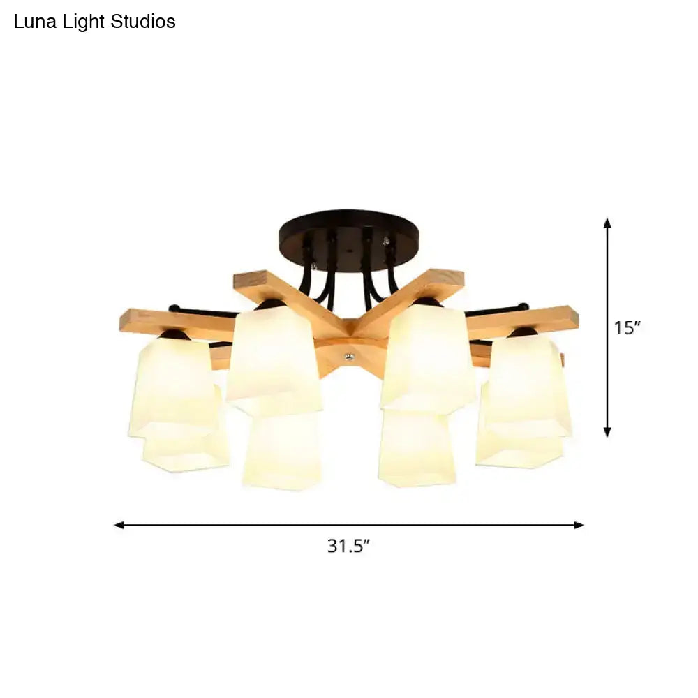 DecorBites™ Nordic Black and Wood Semi Flush Mount Chandelier with Milk Glass Shade - 3/6/8 Light Ceiling Fixture for Living Room