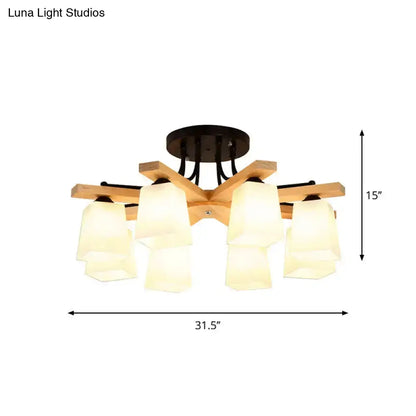 DecorBites™ Nordic Black and Wood Semi Flush Mount Chandelier with Milk Glass Shade - 3/6/8 Light Ceiling Fixture for Living Room