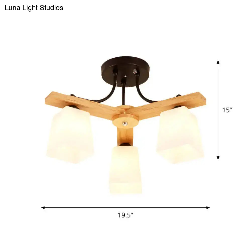 DecorBites™ Nordic Black and Wood Semi Flush Mount Chandelier with Milk Glass Shade - 3/6/8 Light Ceiling Fixture for Living Room
