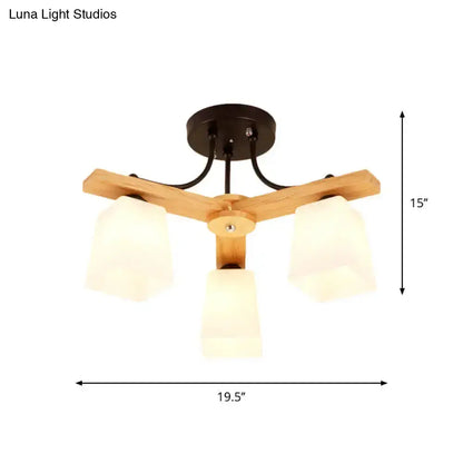 DecorBites™ Nordic Black and Wood Semi Flush Mount Chandelier with Milk Glass Shade - 3/6/8 Light Ceiling Fixture for Living Room