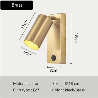 Nordic black brass wall sconce – bedroom cylinder spotlight