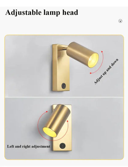 Nordic black brass wall sconce – bedroom cylinder spotlight