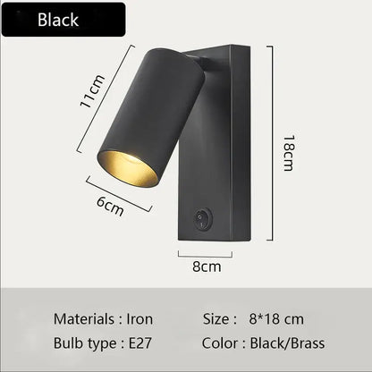 Nordic black brass wall sconce – bedroom cylinder spotlight