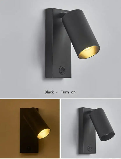 Nordic black brass wall sconce – bedroom cylinder spotlight