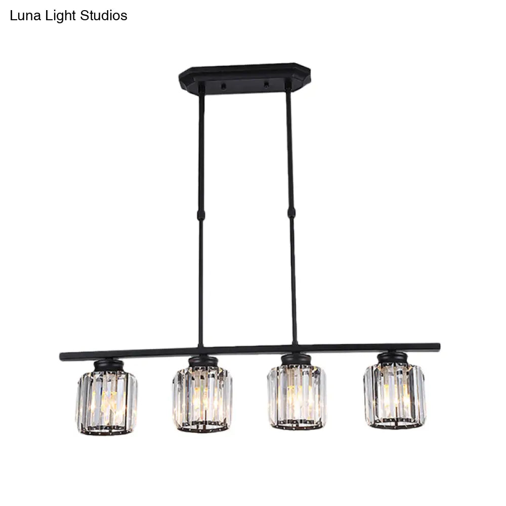 DecorBites™ Nordic Black Crystal Ceiling Light for Living Room - Cylinder Island Pendant with 3/4 Bulbs