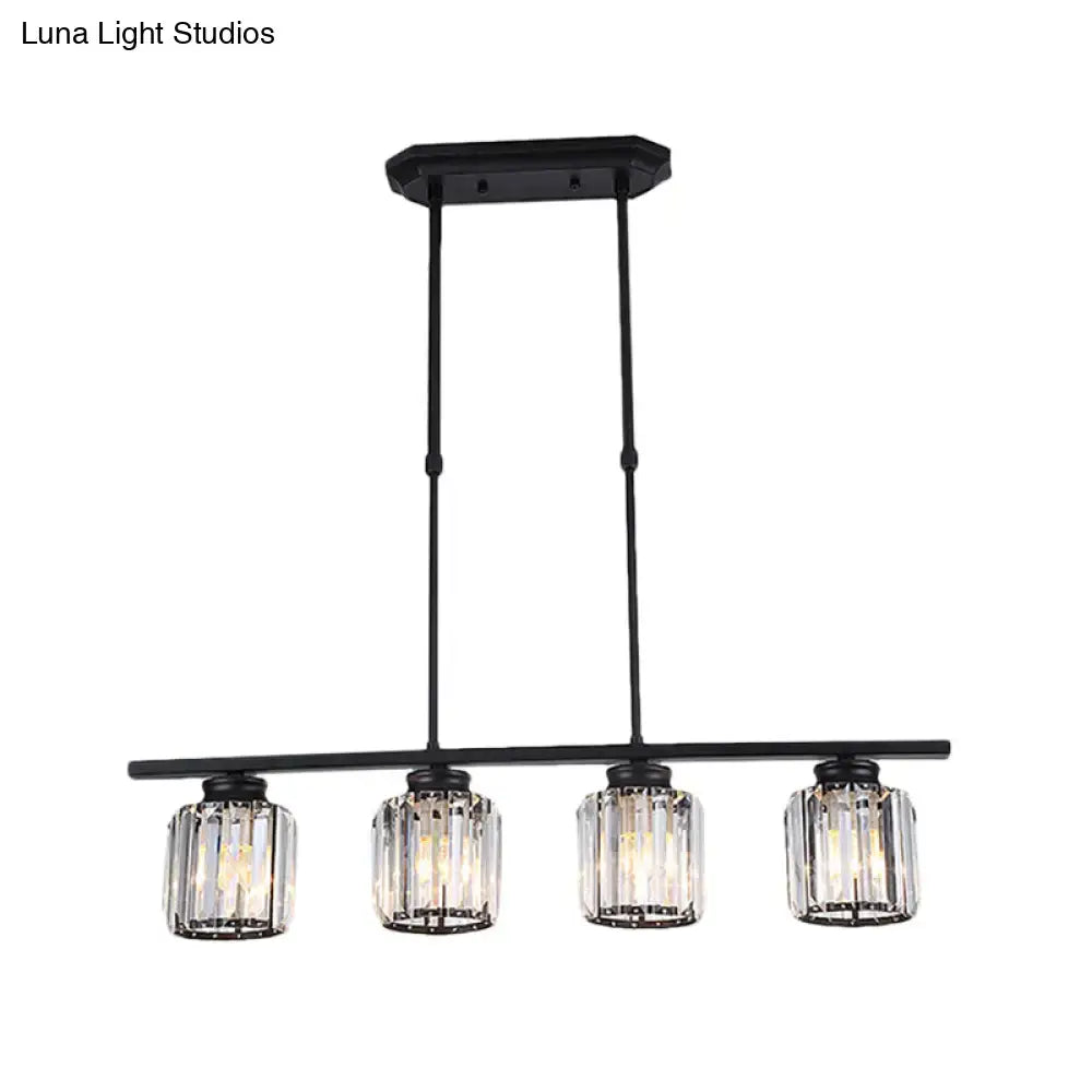 Nordic black crystal pendant light living room 3 bulb cylinder lamp