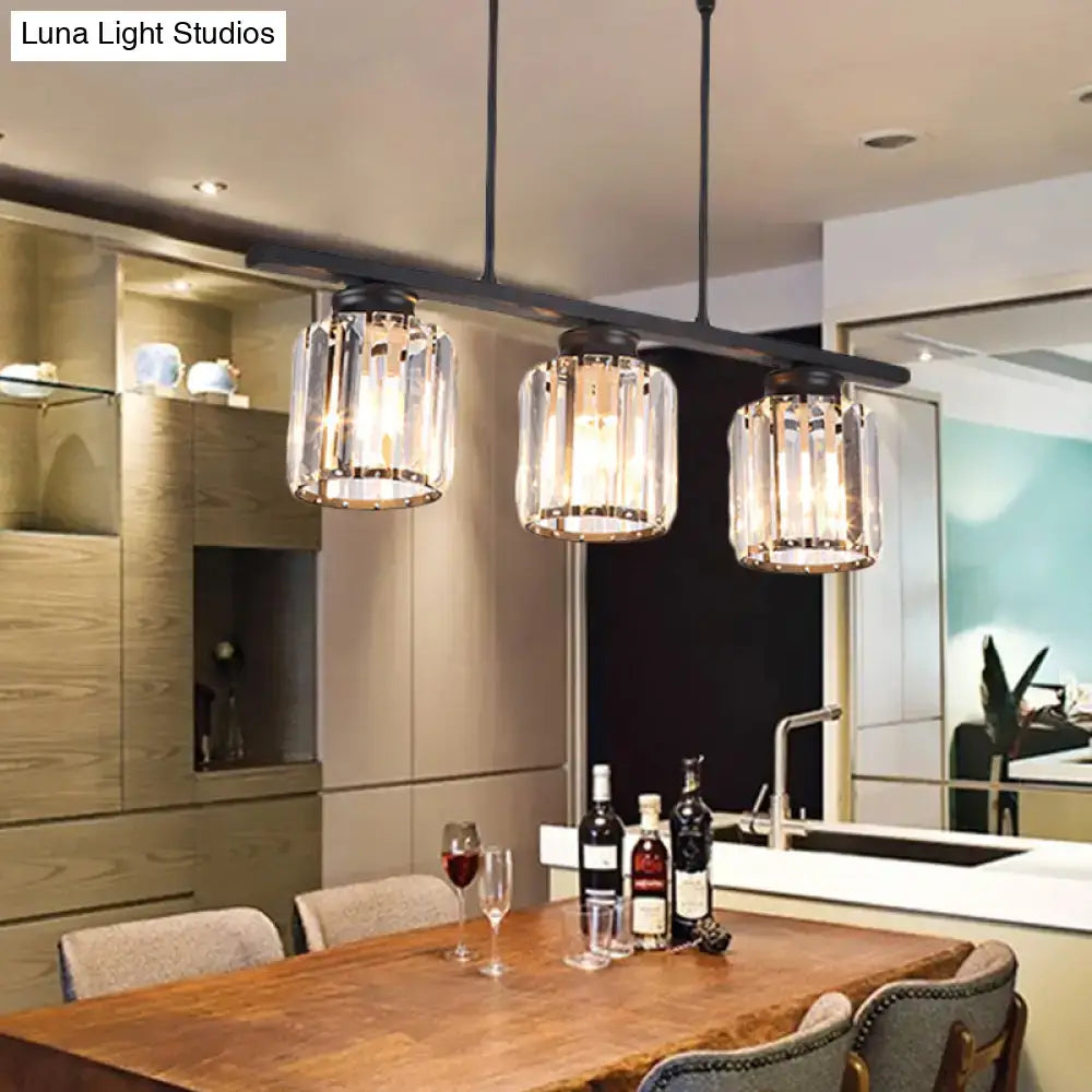 Nordic black crystal pendant light living room 3 bulb cylinder lamp