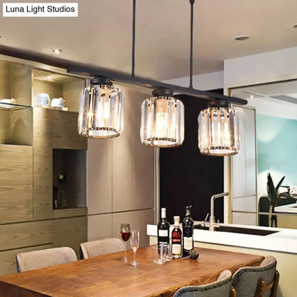 Nordic black crystal pendant light living room 3 bulb cylinder lamp