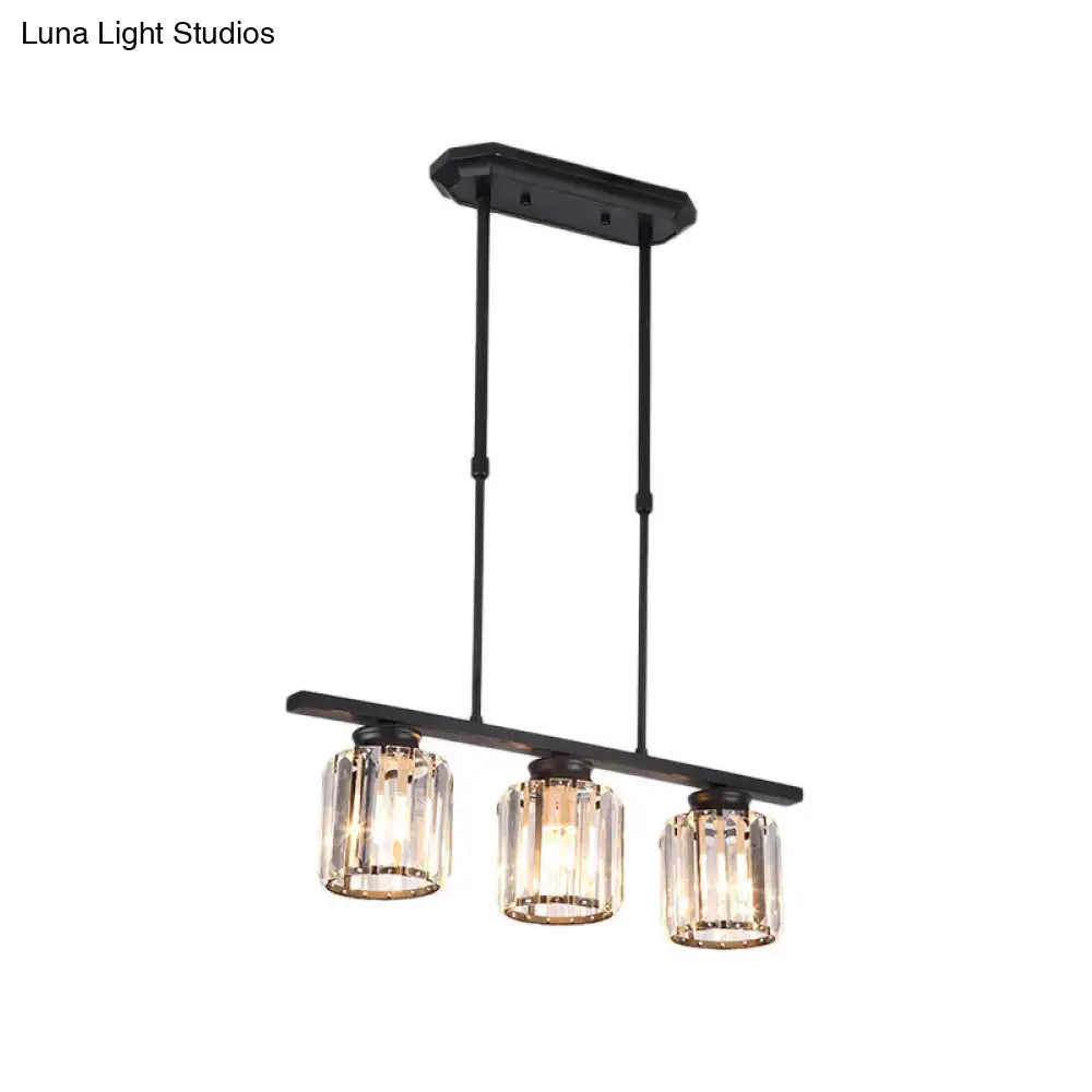 Nordic black crystal pendant light living room 3 bulb cylinder lamp