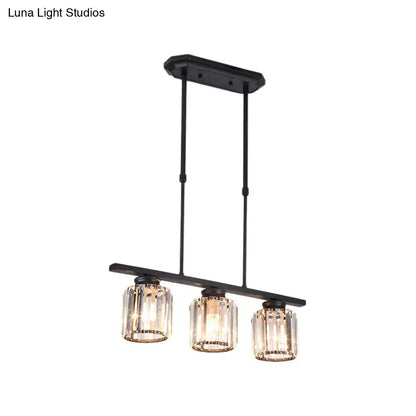 Nordic black crystal pendant light living room 3 bulb cylinder lamp