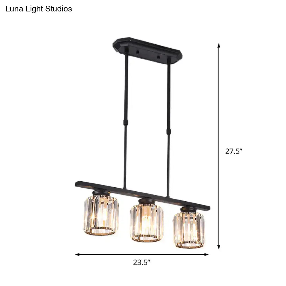 Nordic black crystal pendant light living room 3 bulb cylinder lamp