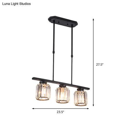 Nordic black crystal pendant light living room 3 bulb cylinder lamp