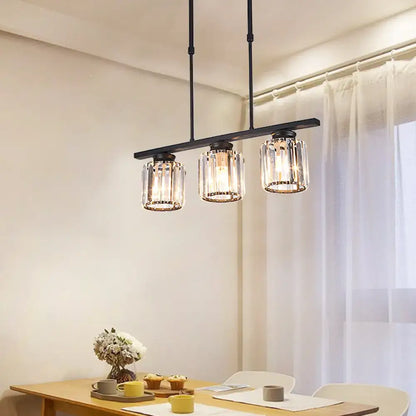 Nordic black crystal pendant light living room 3 bulb cylinder lamp