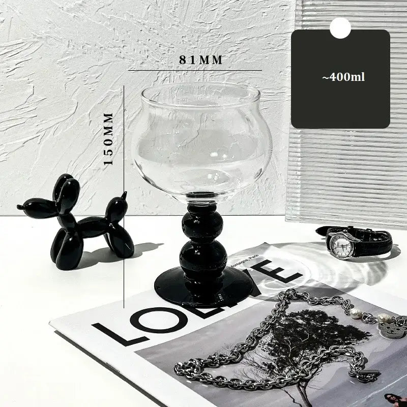 Nordic black glass beaded stem goblet kitchen drinking cup