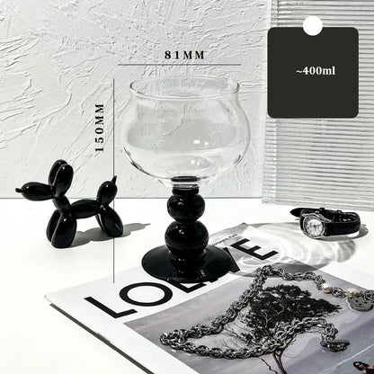 Nordic black glass beaded stem goblet kitchen drinking cup