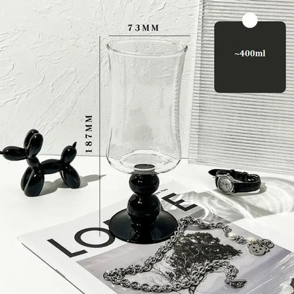 Nordic black glass beaded stem goblet kitchen drinking cup