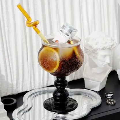 Nordic black glass beaded stem goblet kitchen drinking cup
