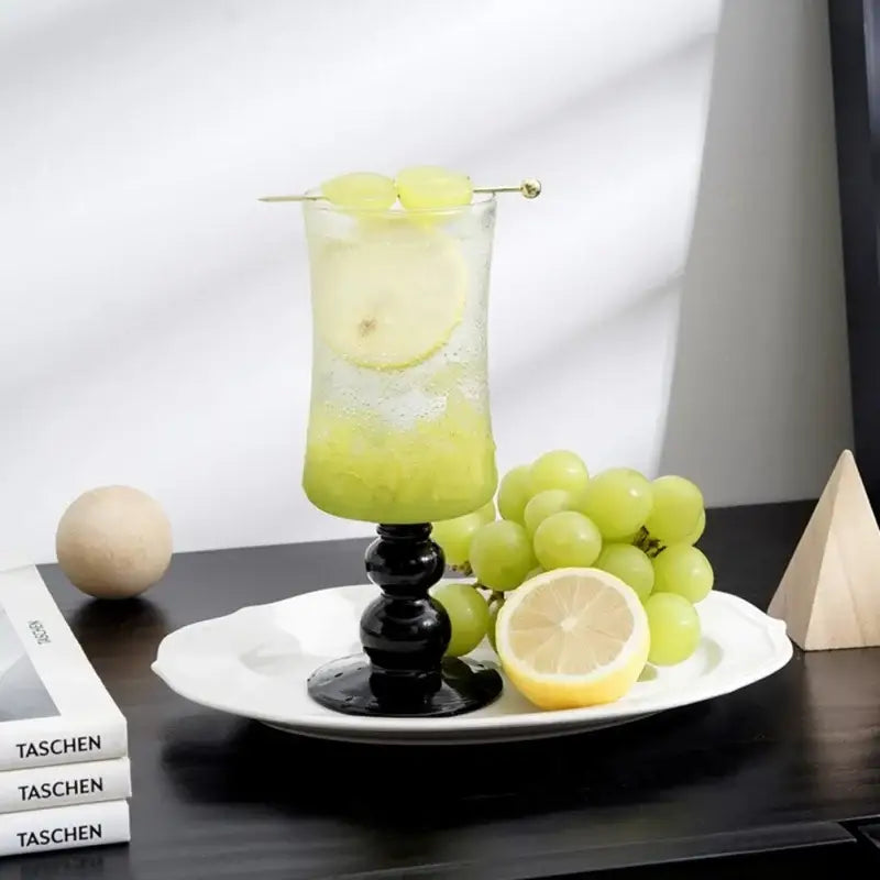 Nordic black glass beaded stem goblet kitchen drinking cup