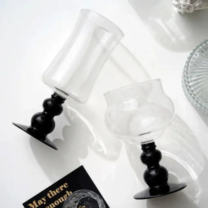 Nordic black glass beaded stem goblet kitchen drinking cup