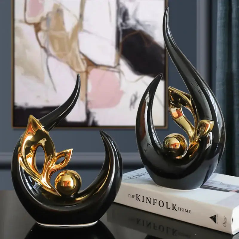 Nordic black & gold ceramic figurine living room desk decor