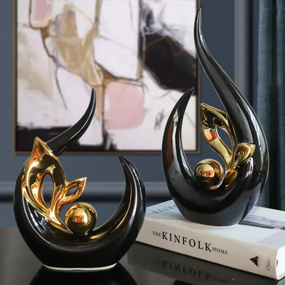 Nordic black & gold ceramic figurine living room desk decor