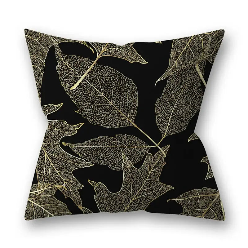 Nordic black & gold golden leaves pillow cases living room decor