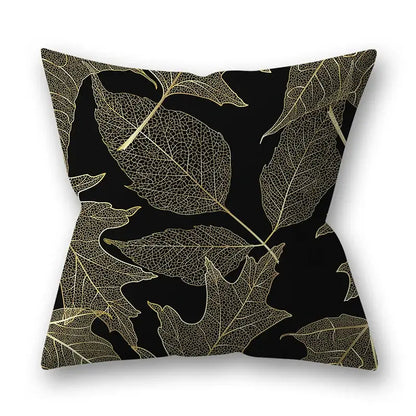 Nordic black & gold golden leaves pillow cases living room decor