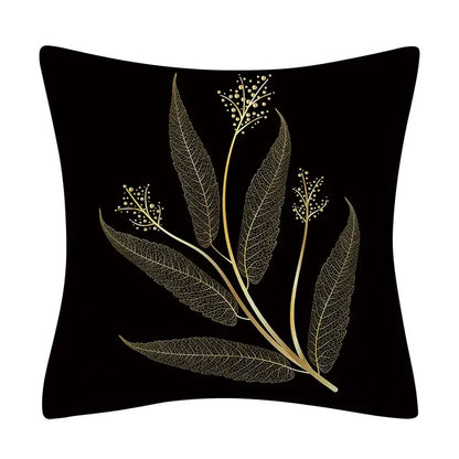 Nordic black & gold golden leaves pillow cases living room decor