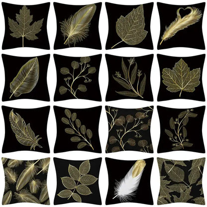 Nordic black & gold golden leaves pillow cases living room decor