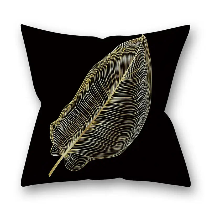 Nordic black & gold golden leaves pillow cases living room decor