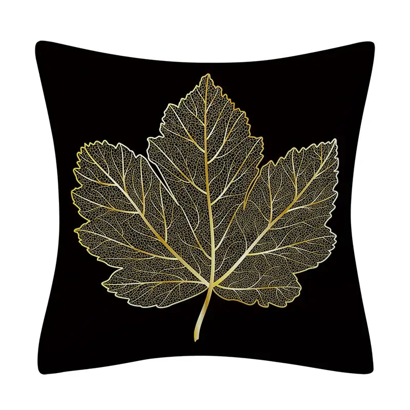 Nordic black & gold golden leaves pillow cases living room decor