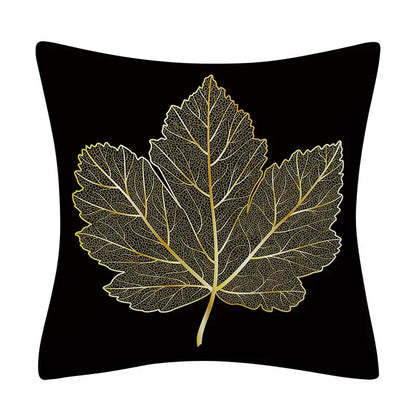 Nordic black & gold golden leaves pillow cases living room decor