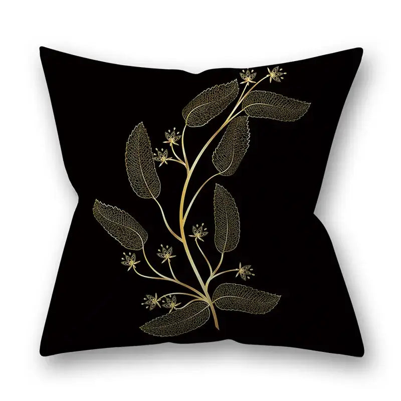 Nordic black & gold golden leaves pillow cases living room decor