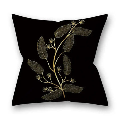 Nordic black & gold golden leaves pillow cases living room decor