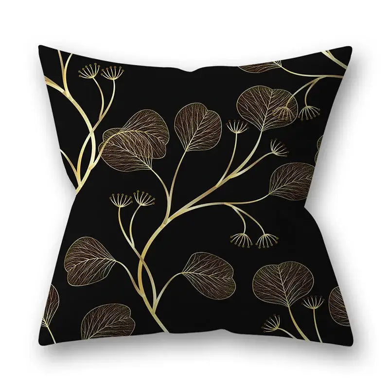 Nordic black & gold golden leaves pillow cases living room decor