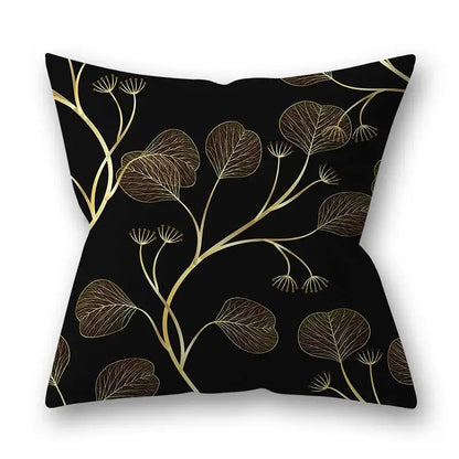 Nordic black & gold golden leaves pillow cases living room decor